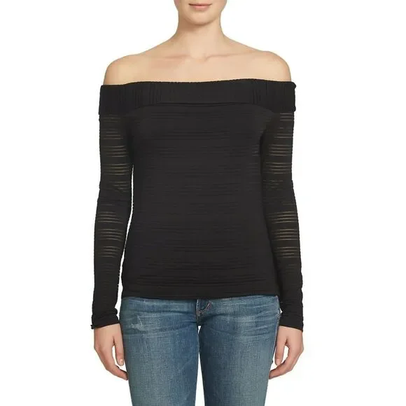 1.STATE of the shoulder metallic stripe shirt top in rich black gold Size XS NEW - Picture 3 of 6